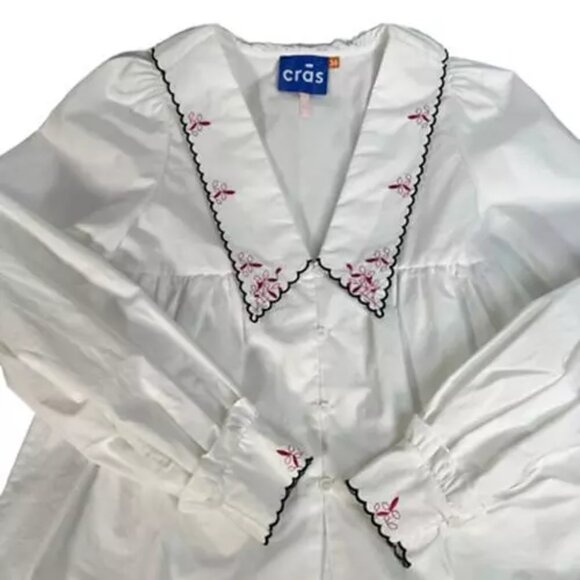 CRAS Denmark Nayacras Women Blouse Ebroidered Collar Shirt Top White size 36 - Picture 4 of 12